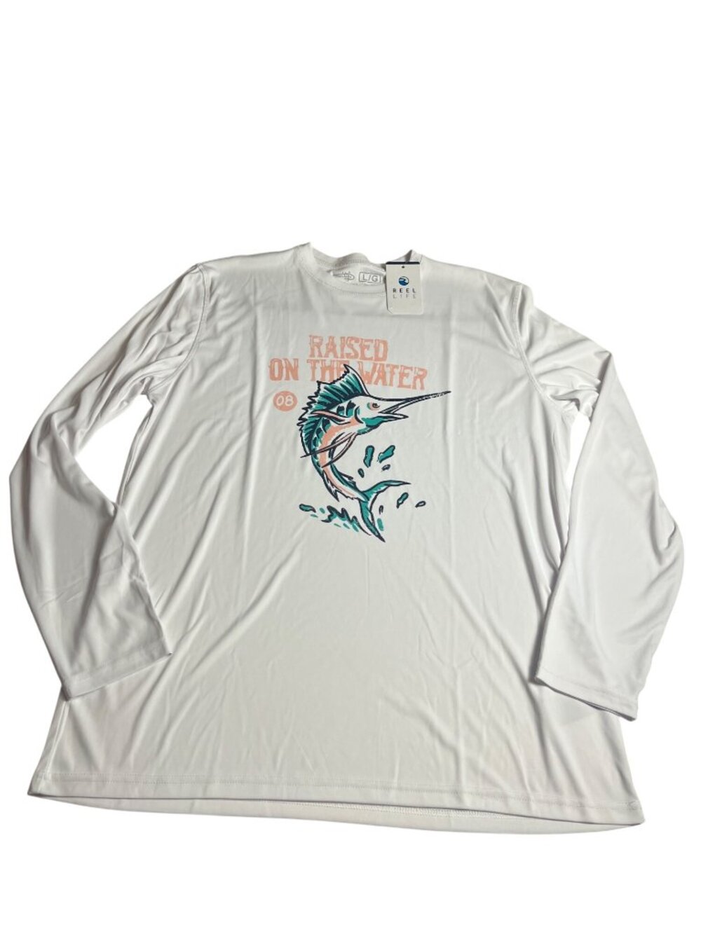 Reel Life Mens Jax Beach LS UV Shirt Brilliant White Graphic Large Polyester